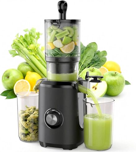 Newbulig Cold Press Juicer Machines, Masticating Juicer with High Juice Yield, Reverse Function, Stops Oxidation and Easy to Clean for Vegetables & Fruits, Silver in Saudi Arabia