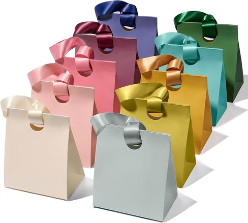 Vitalizart Paper Gift Bags With Ribbon Handles Set of 10 Assorted Colors Bulk Reusable For Gift Wrap Girls Kids Birthday Bridal Shower Party Favors Goodie Bags Candy Christmas 5.91"x3.54"x7.28" Small in Saudi Arabia