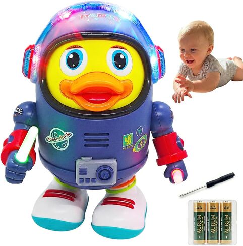 Musical Dancing Space Duck Toy, Walking Duck Robot with Lights & Sounds, Crawling Interaction & Tummy Time Toy for Babies Ages 1-3, Toddlers Birthday Gift (Blue) in Saudi Arabia