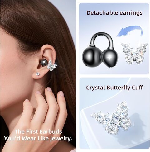 Kinglucky ClipFree A20 Open-Ear Earbuds, Secure & Comfort Fit, Premium Sound Clip-On Earbuds with Digital Display, 45H Playtime Bluetooth 6.0 Wireless Headphones, IP55 Waterproof for Running, Black in Kuwait