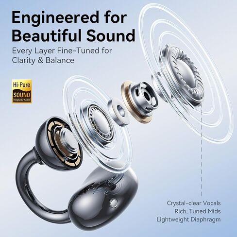 Kinglucky ClipFree A20 Open-Ear Earbuds, Secure & Comfort Fit, Premium Sound Clip-On Earbuds with Digital Display, 45H Playtime Bluetooth 6.0 Wireless Headphones, IP55 Waterproof for Running, Black in Kuwait