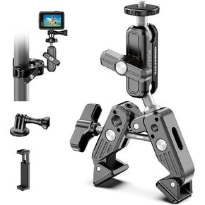 حامل كاميرا بمشبك فائق، ذراع سحري برأس كروي مزدوج 360 درجة، 1/4 بوصة - 20 و3/8 بوصة - 16 خيط، مجموعة مشبك فائقة للهاتف/أضواء LED/كاميرا DSLR/Gopro/Ronin-M/MOVI/Insta360/حامل ثلاثي القوائم/المكتب (أسود كربوني) in Kuwait