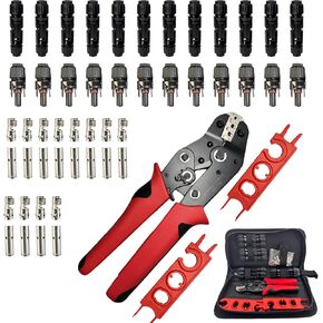 51 PCS Solar Crimper Tool Kit, Solar Panel Connector Crimping Tool with 24 Pairs Connectors,1 PCS Wire Crimper,2 PCS Multi-Functional Spanners Wrench for PV System Assembly and Installation in Kuwait