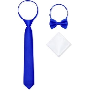 Boys Pre-tied Zipper Tie Elastic Strap Bowtie and Pocket Square 3-piece For Age 1-16 Years With Gift Box in Saudi Arabia