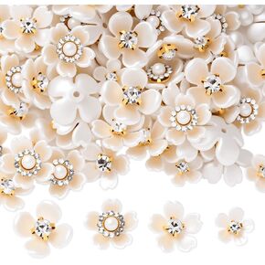 PIPITREE 120PCS Rhinestone Buttons, Acrylic Faux Pearl Buttons, Flat Back Flower Embellishments for Crafts, Jewelry Making, DIY Wedding, Clothes, Bags, Shoes, Christmas, Thanksgiving Gifts (White) in Saudi Arabia