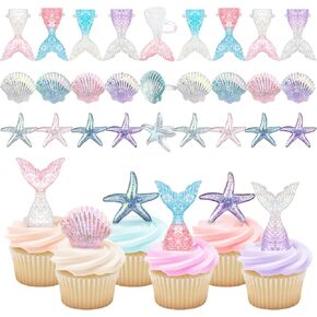 Kenning 48pcs Resin Seashell Cupcake Ring Toppers Under the Sea Cupcake Topper for seashell Theme Birthday Party Cake Decorations Baby Shower Weeding Anniversary Sea Party Supplies in Saudi Arabia