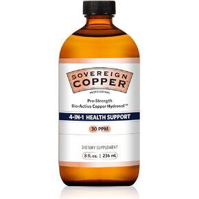 Sovereign Pro-Strength Bio-Active Copper Hydrosol - Bioavailable Copper Liquid Supplement for Adults & Kids w/Silver Hydrosol for Hair, Skin, & Nails, 30ppm - 8 fl oz (237mL) in Saudi Arabia