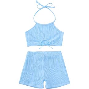 ملابس سباحة للفتيات بحزام مزدوج، ملابس سباحة مرنة للمراهقين، بيكيني مكون من قطعتين، مقاس 7-14 سنة in Kuwait