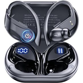 Earbuds Wireless Earbuds 120H Playback Bluetooth 5.4 Headphones IPX7 Waterproof Stereo Bass Over-Ear Headphones with Earhooks Microphone LED Battery Display for Sports Running Workouts(Brown in Kuwait