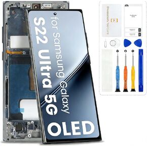 OLED for Samsung Galaxy S22 Ultra 5G Screen Replacement for Samsung S22 Ultra 5G LCD Display SM-S908 SM-S908B Screen Digitizer Touch Assembly with Frame,US Version,Silver in Kuwait