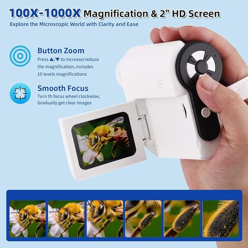 Microscope for Kids,100X-1000X Magnifications Digital Microscope-with 2.4"LCD Screen,Photo & Video Recording Functions.Suitable for Student Indoor & Outdoor Exploration in Saudi Arabia