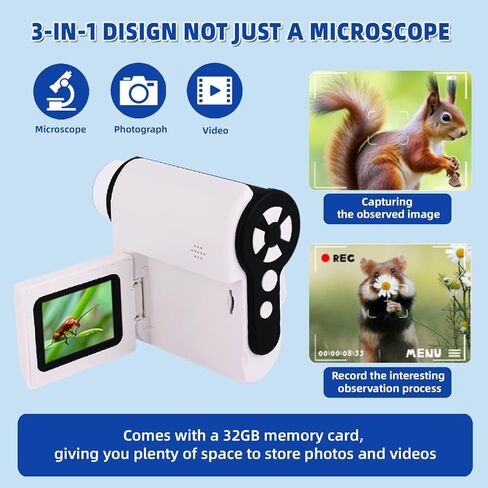 Microscope for Kids,100X-1000X Magnifications Digital Microscope-with 2.4"LCD Screen,Photo & Video Recording Functions.Suitable for Student Indoor & Outdoor Exploration in Saudi Arabia