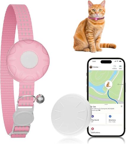 جهاز تعقب GPS للقطط، جهاز تعقب القطط، متوافق مع Apple Find My App (iOS فقط)، بدون رسوم شهرية، طوق منفصل متضمن (جهاز تعقب أبيض، طوق قطط أبيض) in Kuwait