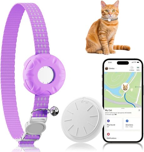 جهاز تعقب GPS للقطط، جهاز تعقب القطط، متوافق مع Apple Find My App (iOS فقط)، بدون رسوم شهرية، طوق منفصل متضمن (جهاز تعقب أبيض، طوق قطط أبيض) in Kuwait