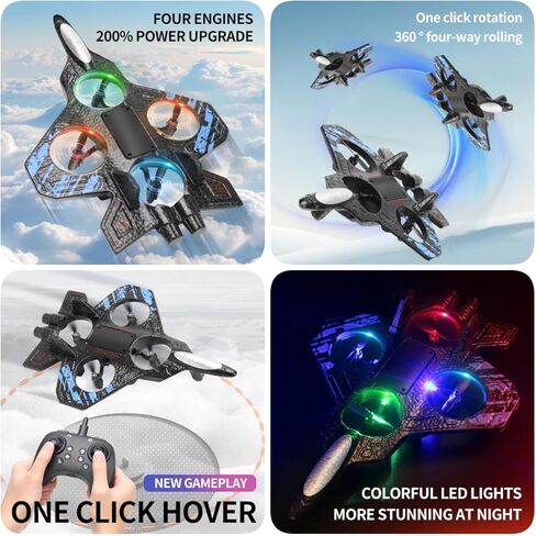 Foam Remote Control Fighter Jet Drone - 4-Axis Stunt RC Quadcopter with LED Light, Auto Hover, 360°Flip, Rechargeable Anti-Fall Foam Glider, Easy-to-Fly Aircraft Toy (L27 Green) in Saudi Arabia