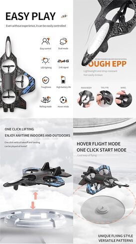 Foam Remote Control Fighter Jet Drone - 4-Axis Stunt RC Quadcopter with LED Light, Auto Hover, 360°Flip, Rechargeable Anti-Fall Foam Glider, Easy-to-Fly Aircraft Toy (L27 Green) in Saudi Arabia