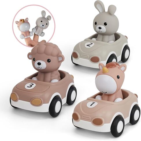 Nueplay 6pack Animal Racing Cars & Finger Puppets for Toddler Girls 1-3 | Infant Friction-Powered Vehicles Gift Set in Kuwait