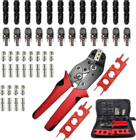 51 PCS Solar Crimper Tool Kit, Solar Panel Connector Crimping Tool with 24 Pairs Connectors,1 PCS Wire Crimper,2 PCS Multi-Functional Spanners Wrench for PV System Assembly and Installation in Kuwait