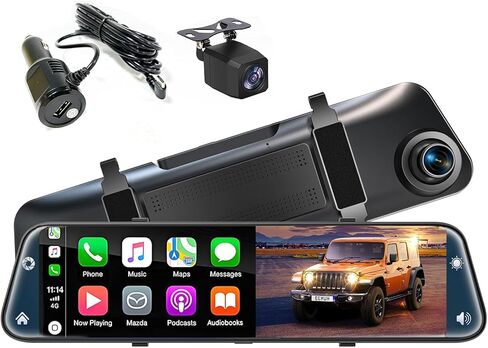 كاميرا مرآة الرؤية الخلفية مقاس 12 بوصة 4K مع CarPlay&Andorid Auto، كاميرا مرآة أمامية وخلفية لشاحنة السيارة مع التحكم الصوتي وشاشة تعمل باللمس، مساعدة عكسية/تسجيل حلقة/مستشعر G/بطاقة 64 جيجابايت متضمنة in Kuwait