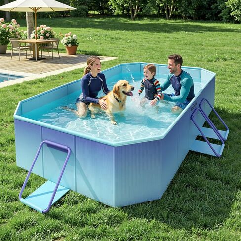حمام سباحة قابل للطي من HeySplash، حمام سباحة غير قابل للنفخ مع لوح مركب صلب مقاوم للثقب، حمام سباحة للأطفال في الهواء الطلق، حمام سباحة للبالغين والأطفال في الفناء الخلفي لحديقة الكلاب مقاس 114 بوصة × 70 بوصة × 19 بوصة، أزرق ثلجي in Kuwait
