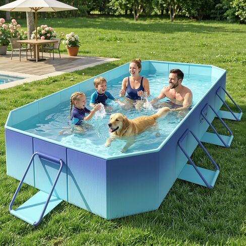 حمام سباحة قابل للطي من HeySplash، حمام سباحة غير قابل للنفخ مع لوح مركب صلب مقاوم للثقب، حمام سباحة للأطفال في الهواء الطلق، حمام سباحة للبالغين والأطفال في الفناء الخلفي لحديقة الكلاب مقاس 114 بوصة × 70 بوصة × 19 بوصة، أزرق ثلجي in Kuwait