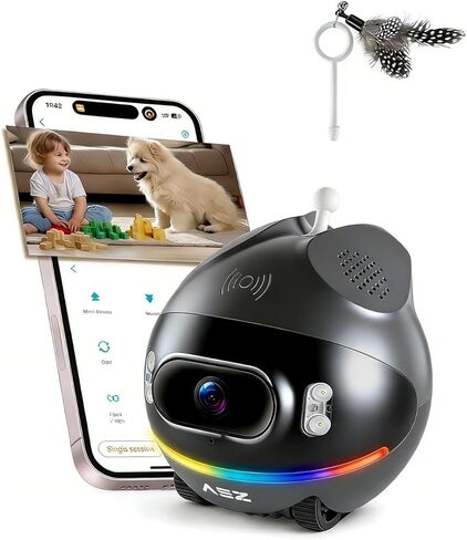 كاميرا AEZ Robot على عجلات بعدسة مزدوجة 1080P، كاميرا أمان داخلية متحركة مع خاصية التحدث في اتجاهين، روبوت Blinky مع رؤية ليلية، التحكم في تطبيق روبوت المسافة للقطط/الكلاب/الأطفال/المسنين (تخزين SD/سحابي) in Kuwait