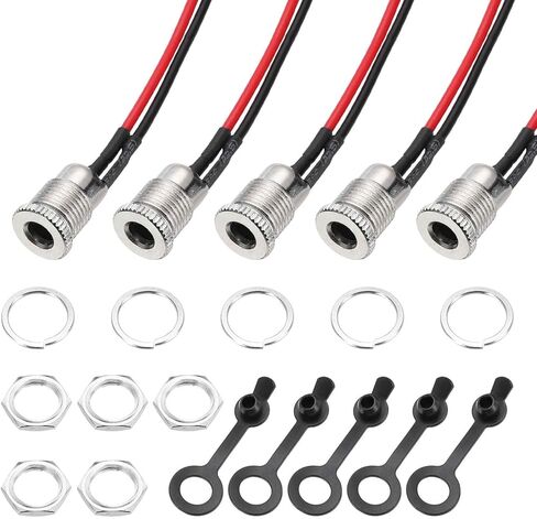 MECCANIXITY 5pcs DC-099 DC مقبس سلك الطاقة، 30V 12A 5.5x2.5mm 2Pin لوحة تركيب مقبس موصل مع غطاء مقاوم للماء لغسالة الجوز، أسلاك ملحومة مسبقًا للأجهزة الإلكترونية، 100 مم in Kuwait