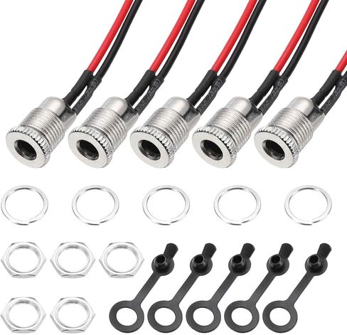 MECCANIXITY 5pcs DC-099 DC مقبس سلك الطاقة، 30V 12A 5.5x2.5mm 2Pin لوحة تركيب مقبس موصل مع غطاء مقاوم للماء لغسالة الجوز، أسلاك ملحومة مسبقًا للأجهزة الإلكترونية، 100 مم in Kuwait