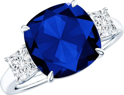 Certified Lab Grown Blue Sapphire 3 Stone Engagement Ring, AAAA Quality, 10 mm Cushion Sapphire Moissanite Statement Ring in Saudi Arabia