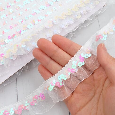 Black Elastic Ruffle Trim Sequin Pleated Lace Edge Trim Ribbon for Sewing Cloth Applique Embellishment Party Decoration in Saudi Arabia