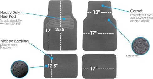 FH Group Car Floor Mats - Premium Full Set Gray Carpet Combo Small Car Seat Cover Design Floor Mats, Carpet Universal Fit Protector Mat for Most Sedan, SUV and Truck All Purpose Car Floor Mats in Saudi Arabia