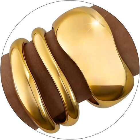 3pcs أساور ذهبية مكتنزة للنساء ، مجموعة أساور كبيرة قابلة للتكديس ، هدايا مجوهرات أزياء الكفة العصرية in Kuwait