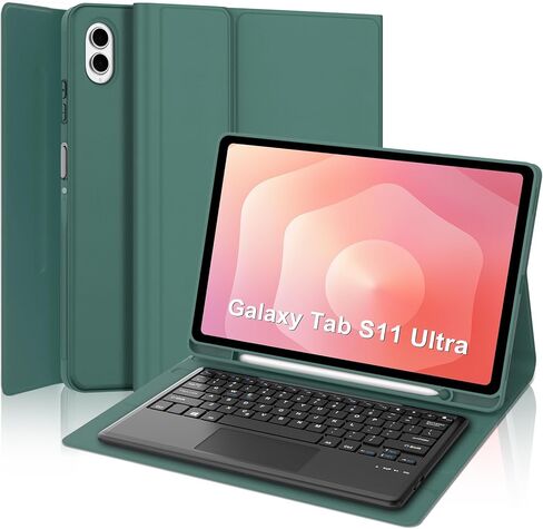 حافظة لوحة مفاتيح Samsung Galaxy Tab S11 Ultra مقاس 14.6 بوصة 2025، لوحة مفاتيح بلوتوث لاسلكية قابلة للفصل مغناطيسيًا، حامل متعدد الزوايا، غطاء فوليو من جلد البولي يوريثان مع حامل قلم S لجهاز Galaxy Tab S11 Ultra in Kuwait
