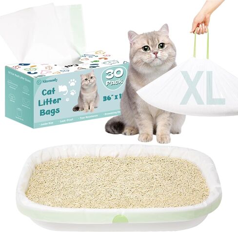 Litter Box Liners Extra-Thick, 30 Count Jumbo Size Cat Litter Bags Large, Kitty Litter Liner XL, Easy Clean Up Litter Pan Liners, Pet Cat Supplies - 36" x 18" in Kuwait