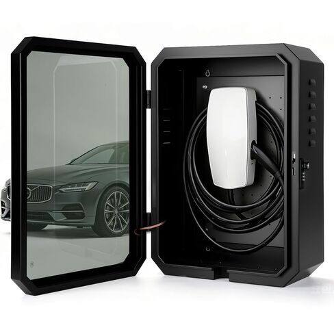 صندوق قفل شاحن EV مدمج لمحطة الحائط - حاوية خارجية مقاومة للماء مع نافذة أكريليك، حامل كابل وقفل، 23 × 16 × 9 بوصة in Kuwait