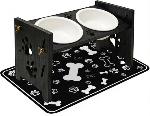 2026 New Elevated Cat Bowls with Food Mat, Adjustable Height & Angle Raised Cat & Dog Bowls Stand for Food and Water, Cat or Small Dog Feeding Station, 2 Ceramic Bowls for Cats and Puppy(Natural Wood) in Saudi Arabia