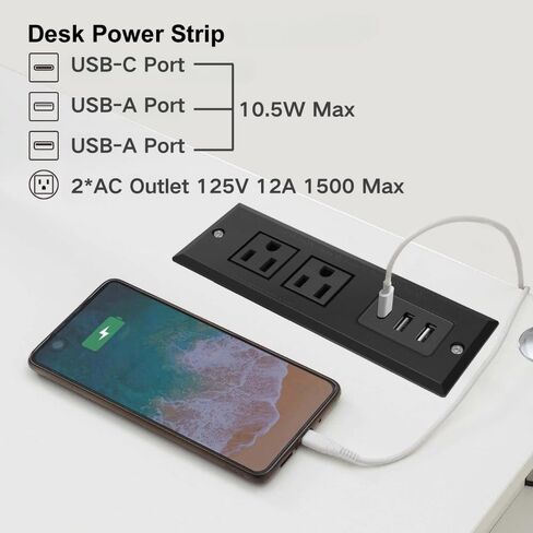 قطاع طاقة مجوف، محطة شحن محول طاقة مثبتة على السطح مع قابس USB C، واقي من زيادة التيار، موسع مخرج مخفي مع سلك تمديد لطاولة أثاث المكتب، سرير منضدة (أبيض) in Kuwait