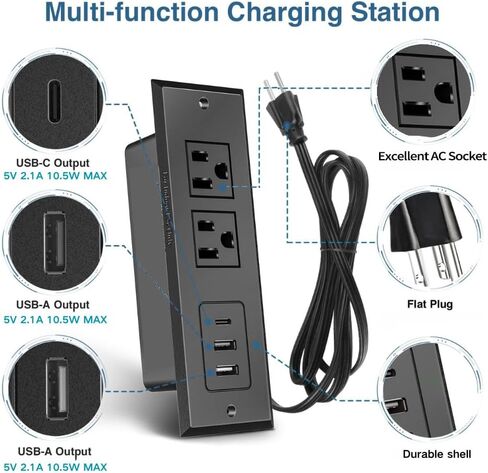 قطاع طاقة مجوف، محطة شحن محول طاقة مثبتة على السطح مع قابس USB C، واقي من زيادة التيار، موسع مخرج مخفي مع سلك تمديد لطاولة أثاث المكتب، سرير منضدة (أبيض) in Kuwait