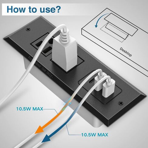 قطاع طاقة مجوف، محطة شحن محول طاقة مثبتة على السطح مع قابس USB C، واقي من زيادة التيار، موسع مخرج مخفي مع سلك تمديد لطاولة أثاث المكتب، سرير منضدة (أبيض) in Kuwait