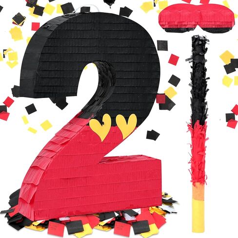 رقم 1 Piñata أسود أحمر Piñata لوازم حفلات عيد الميلاد الأولى للاحتفال للبنين والبنات متعة القلب الأصفر الأسود والأحمر تحت عنوان ديكور الحفلات 14.9 × 11 × 2.8 بوصة in Kuwait
