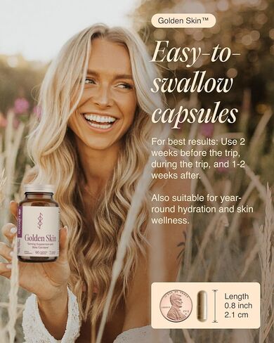 ملحق دباغة الجلد الذهبي للنساء والرجال-حبوب الدباغة القوية مع بيتا كاروتين ، اللوتين و L-tyrosine لصحة الجلد | مكملات مضادة للأكسدة الطبيعية و بداء الفيتامينات | 90 كبسولات نباتية in Kuwait