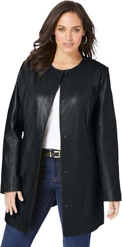 Jessica London Women's Plus Size Three Quarter Length Jacket Real Leather Oversized Long Coat in Saudi Arabia