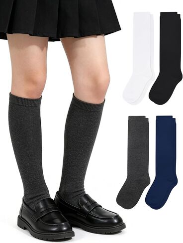 VEKDA 4 أزواج الفتيات الركبة الجوارب عالية الجوارب القطن سلس أخمص القدمين الجوارب الموحدة للبنات in Kuwait