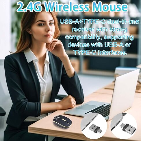 ماوس لاسلكي، نوع C+USB A واجهة مزدوجة، ماوس بصري لاسلكي لطيف وصامت وخفيف الوزن، التوصيل والتشغيل، 3 أزرار، للهواتف الذكية/الكمبيوتر اللوحي/الكمبيوتر المحمول/الكمبيوتر الشخصي/الكمبيوتر، هدية للأطفال والبنات والرجال والنساء (وردي) in Kuwait