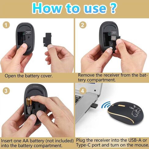 ماوس لاسلكي، نوع C+USB A واجهة مزدوجة، ماوس بصري لاسلكي لطيف وصامت وخفيف الوزن، التوصيل والتشغيل، 3 أزرار، للهواتف الذكية/الكمبيوتر اللوحي/الكمبيوتر المحمول/الكمبيوتر الشخصي/الكمبيوتر، هدية للأطفال والبنات والرجال والنساء (وردي) in Kuwait