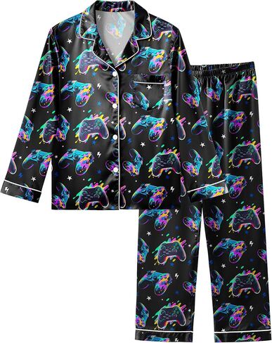 Fiodrimy Boys Pajamas Silky Satin Big Boys PJS Set 2 قطعة من ملابس النوم لأسفل الأطفال Jammies Loungewear Size 8-14 in Kuwait