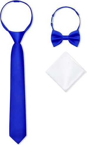 Boys Pre-tied Zipper Tie Elastic Strap Bowtie and Pocket Square 3-piece For Age 1-16 Years With Gift Box in Saudi Arabia