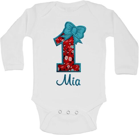 Funny Girl Designs Embroidered First Birthday Year 1 Bodysuit for Baby Girls Personalized with Your CUSTOM NAME in Saudi Arabia