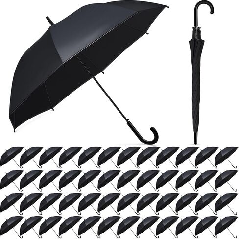 Reginary Black Umbrella Bulk Wedding Stick Umbrellas Large Canopy Windproof Rain Auto Open J Hook Handle for Adult in Saudi Arabia