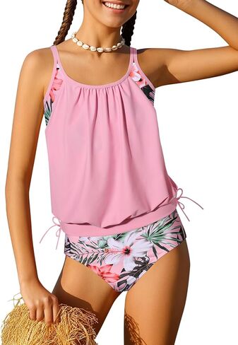 Girls Swimsuit 2 Piece Tankini with Shorts Tiered Ruffle Swimwear Adjustable Straps Bathing Suit 6-14Y in Saudi Arabia
